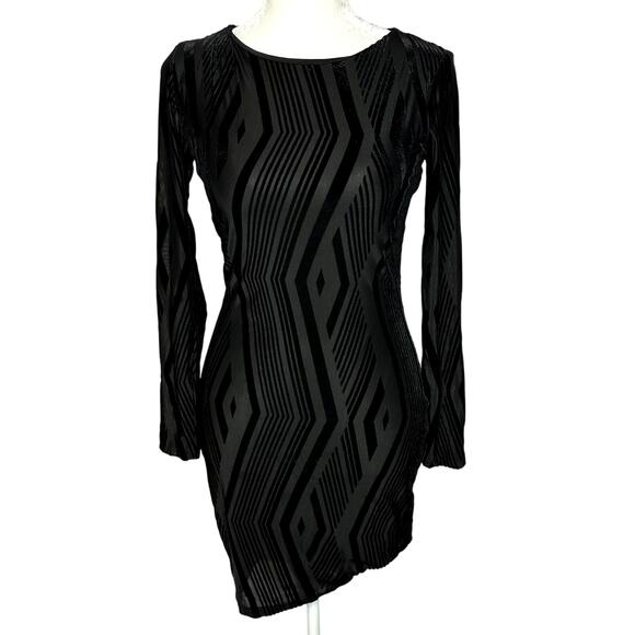 Bar III Dresses & Skirts - BAR III Black Velvet Small Long Sleeve Ruched Stretch Bodycon Cocktail Dress